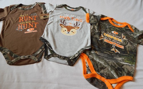 Baby Boys Mossy Oak 3 pc Camo Bodysuit Set Size 18 Months Infant Outfit Hunting