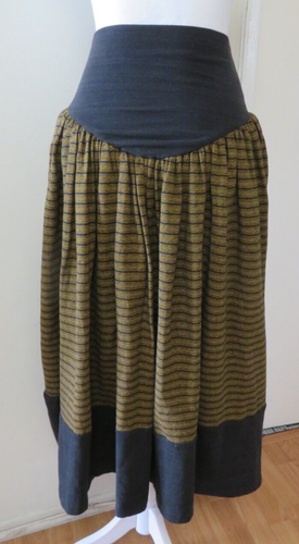 GONNA MIDI VINTAGE BETSEY JOHNSON NERA GIALLA A RIGHE VITA ALTA, TAGLIA 4-6 - Foto 2 di 4