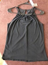 WHITE HOUSE BLACK MARKET Black 100 Silk Sleeveless Halter Top Size XS