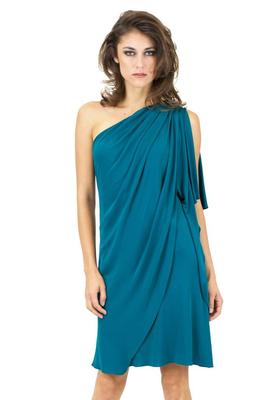 badgley mischka one shoulder mini dress Mark and James By Badgley Mischka One Shoulder Short Dress Teal Draped  Designer