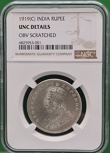 1919 (C) BRITISH INDIA RUPEE SILVER NGC UNC DETAILS