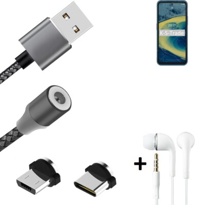 Daten-Lade-Kabel + Kopfhörer für Nokia XR20 mit USB-Typ C u. Micro-USB
