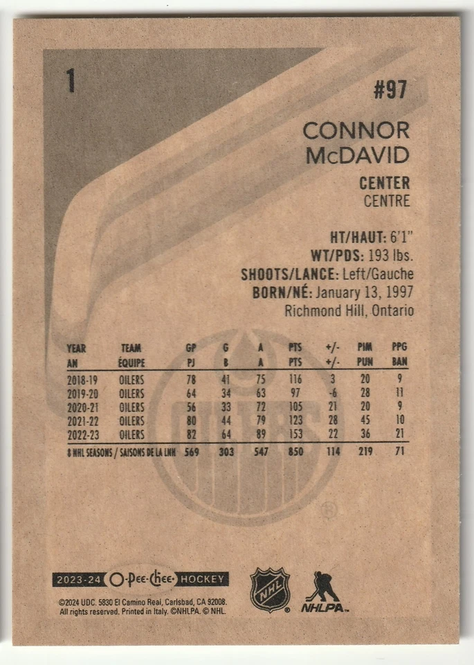 2023-24 O-Pee-Chee "Retro" Variation SP Card # 1 Connor McDavid! - Image 2 of 2