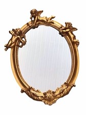 Stunning Vintage Gold Toned Oval Wall Mirror,Three Cute Cupids Shooting Arrows