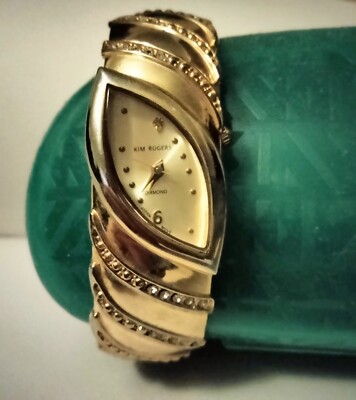 Kim Rogers Gold Tone Bracelet Watch Set with Genuine Diamond Dial, Pre-owned 