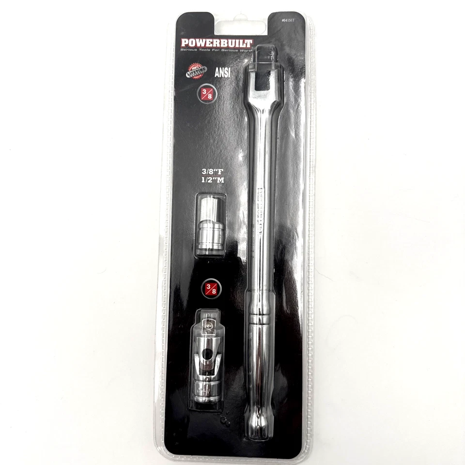 Powerbuilt 3/8" Dr. Flex Handle Breaker Bar w/ - 3/8F x 1/2M Adapter, 1-U-Joint - Image 2 of 4