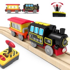 Motorized Train for Wooden Track, Remote Control Train with Magnetic Connecti...