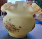 Vintage Fenton Satin Custard Vase Bowl Ruffled Rim Flowers ~Signed