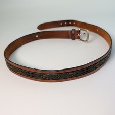 Vtg 38  to 43  Old West Leather Belt Buffalo Nickel Concho Tapestry Inlay