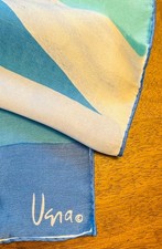 Vintage Vera Neumann 26 Square Silk Scarf Blue Ocean Print Hand Rolled Edges