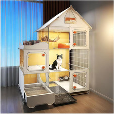 Indoor Cat Cage with Litter Box,Complimentary Cat Bed, Bowl,Teaser Wand Cat Hous