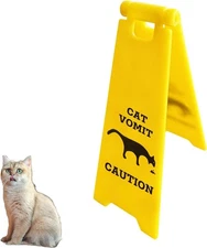 1 PCS Double-Sided Cat Vomit Caution Sign – Humorous Mini Warning Yelow 