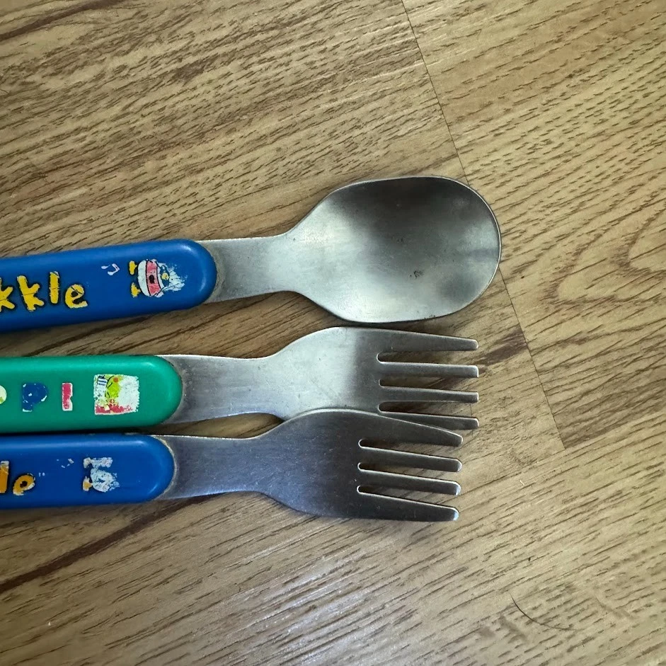 Cuchara y tenedor Sanrio Kero Keroppi Pekkle 1994 Japón lindo Kawaii Bento Foto 2 de 2