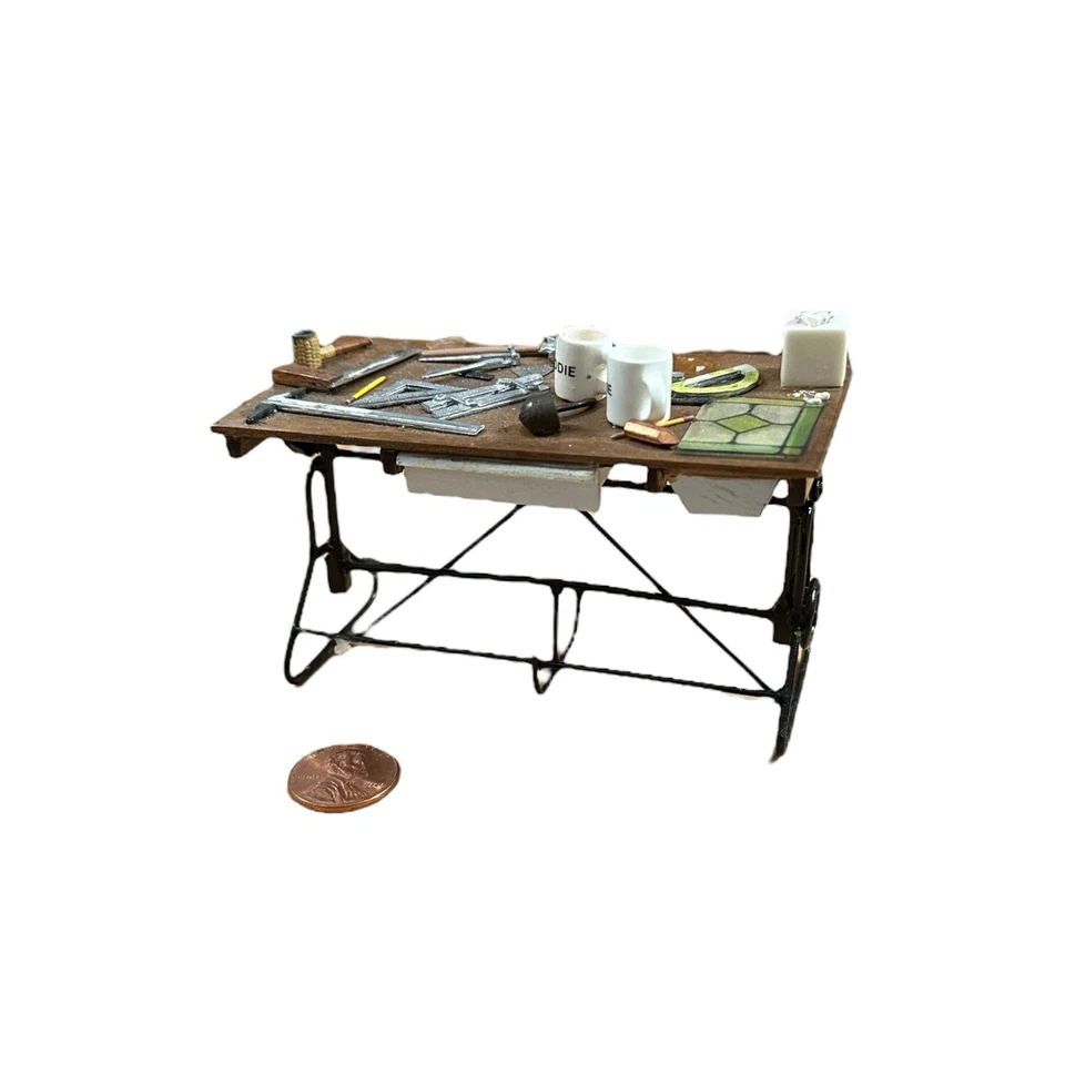 Vintage Artisan Dollhouse Miniature Drafting Table Architect Artist Diorama OOAK - Image 2 of 4