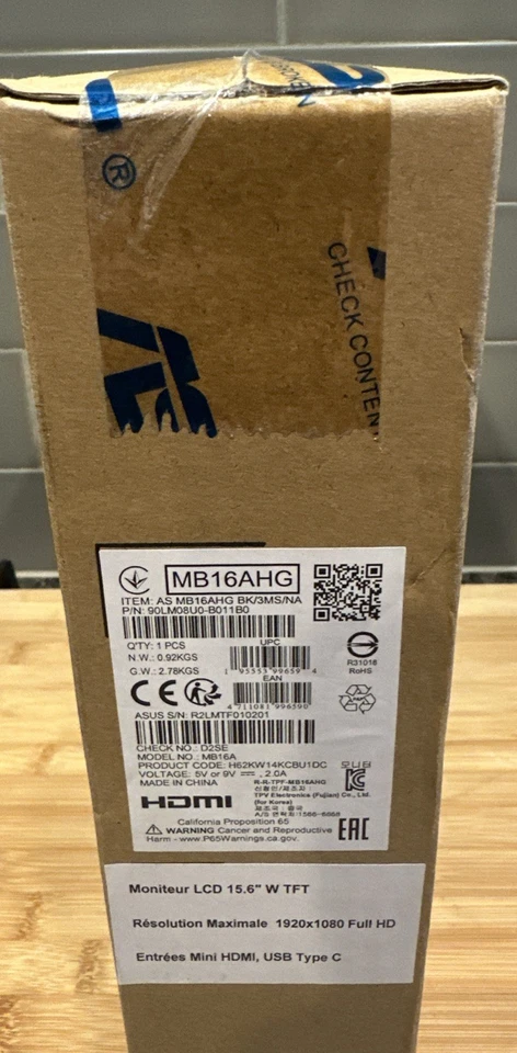 ASUS ZenScreen 15.6” 1080P Portable USB-C Monitor MB16AHG | Sealed - Image 2 of 3