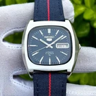 Vintage Seiko 5 Automatic "Baby Monaco" Royal Blue Japan Men's Watch 7019-5000