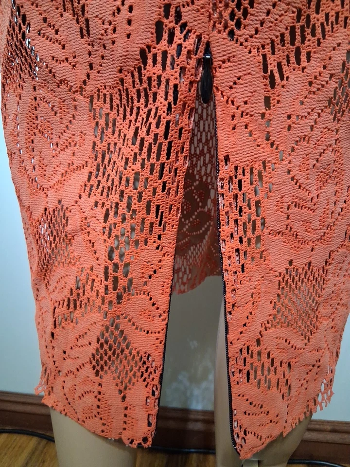 Falda lápiz MSGM naranja imitación cuero corte láser longitud midi talla IT 42 US M NUEVA CON ETIQUETAS Foto 4 de 4