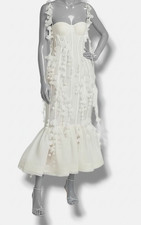 Zimmermann Women s White Petal Appliqu Linen-Silk Corset Gown Dress Size 0