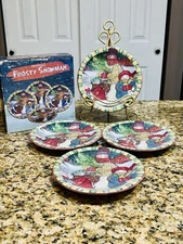 Certified International Frosty Snowman Susan Winget 8” Plates Set 4 NIB