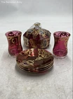 Vintage ARC France Murano Ruby Red Glass Saucers Candy Dish And Cups Serving Set