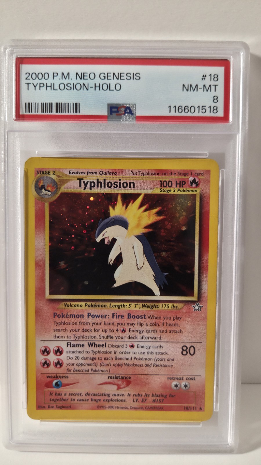 2000 POKEMON NEO GENESIS #18 TYPHLOSION-HOLO PSA 8 SWIRL