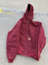 Carhartt Vintage Canvas J68CRI Crimson Red Hooded Detroit Zip Jacket Rare