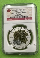 2014  CANADA MAPLE S$5 9999 silver  GILT REVERSE PROOF NGC PF 70