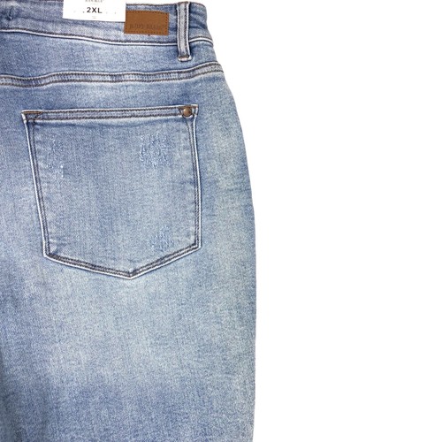 Judy Blue Women's High Waist Denim Shorts Size 2XL Distress 9" Inseam Cuffed NWT - Picture 4 of 11