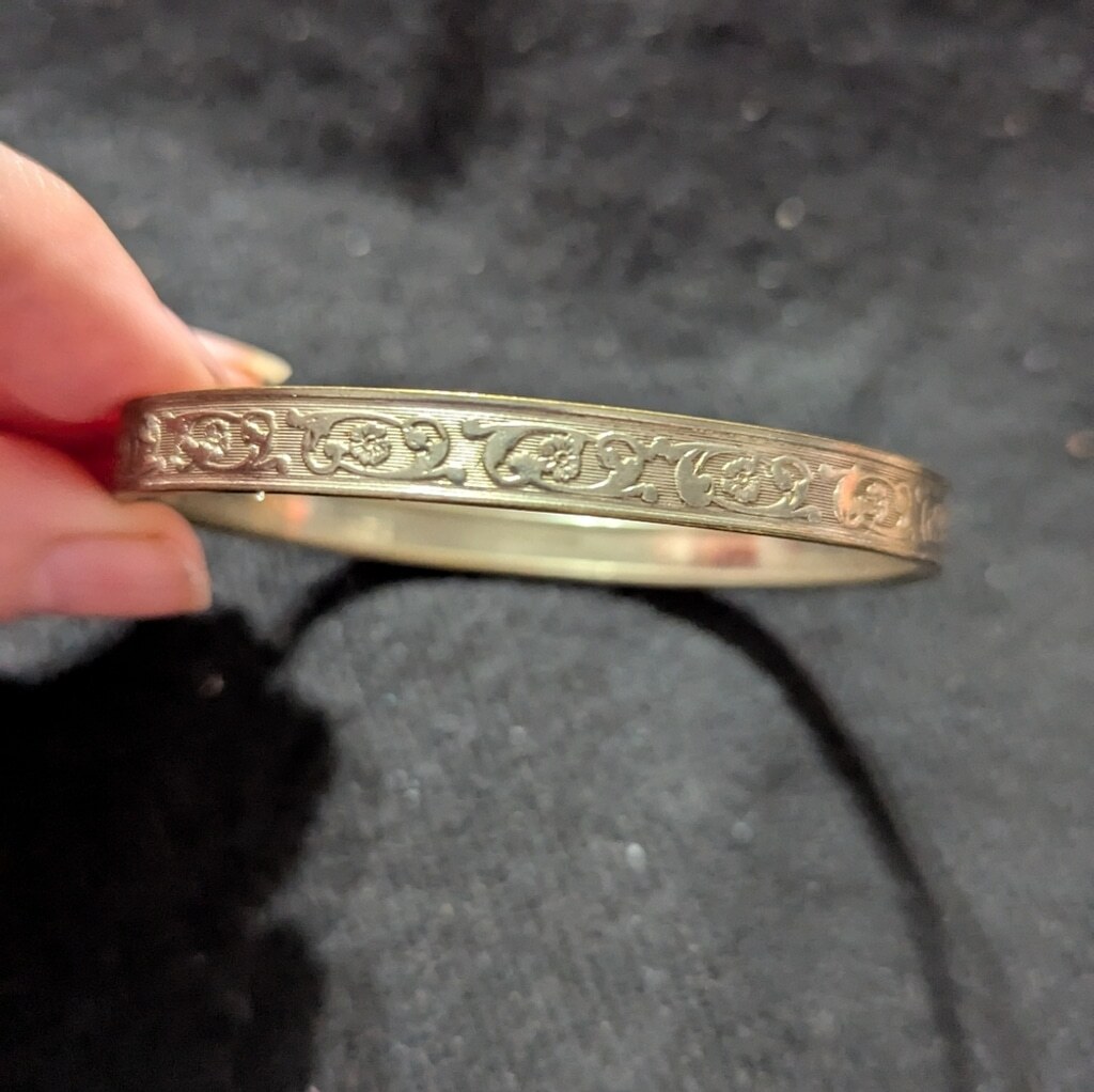 Silver Tone Floral Scroll Bangle Statement Bracel… - image 1