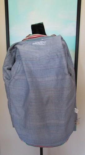 True Grit Spirit Of The Sky Southwest Serape Stripe Blue Pocket Men's Shirt M - Picture 4 of 12
