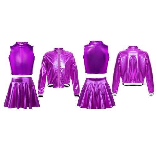 Kids Girl's Crop Top With Skirt Sport Dance Outfit Cheerleading Tracksuit Jazz - Picture 28 of 63