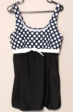 Women's Navy Blue Polka Dot Black Swim Tankini Top 3XL FLAW DEFECT?