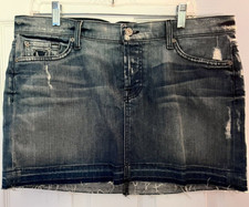 7 For All Mankind Womens Skirt Blue Wash Denim Short Distressed Size 31