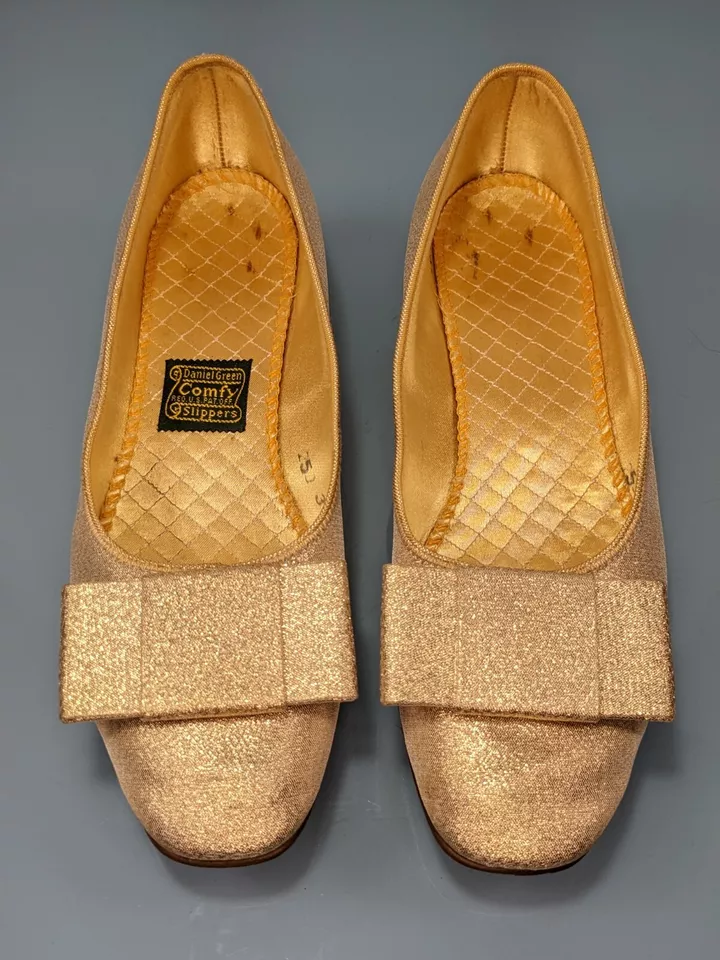 True Vintage 1950s Mujer Talla 5 B Niños 3.5Y Dorado Metálico Arco Anfitriona Ballet Plano Foto 4 de 4