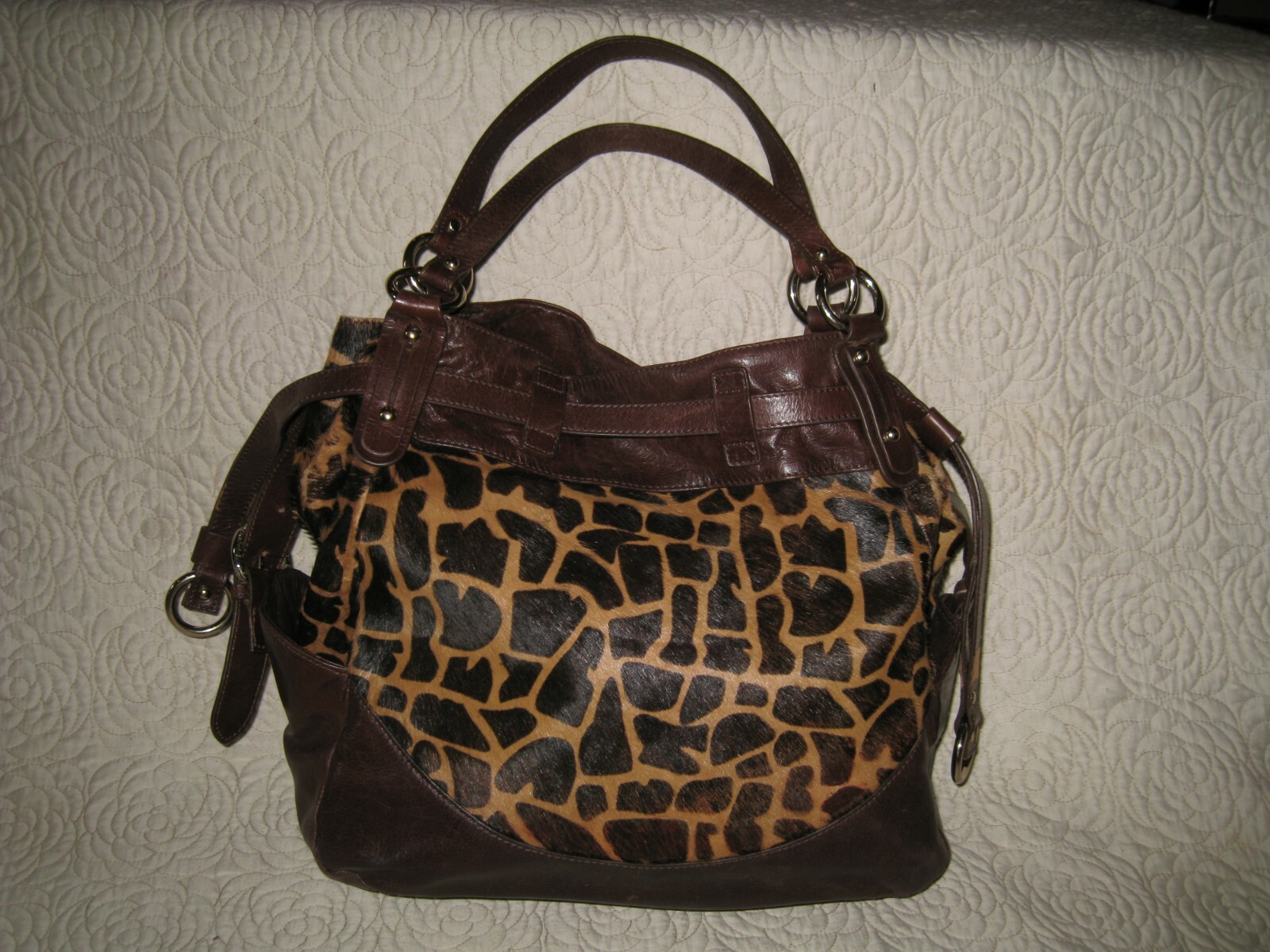 PONY Borsa a mano AQUA MADONNA in pelle PELLICCIA DI GIRAFFA hobo borsetta grande