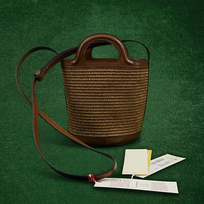 MARNI TROPICALIA SMALL BUCKET BAG IN BROWN LEATHER AND