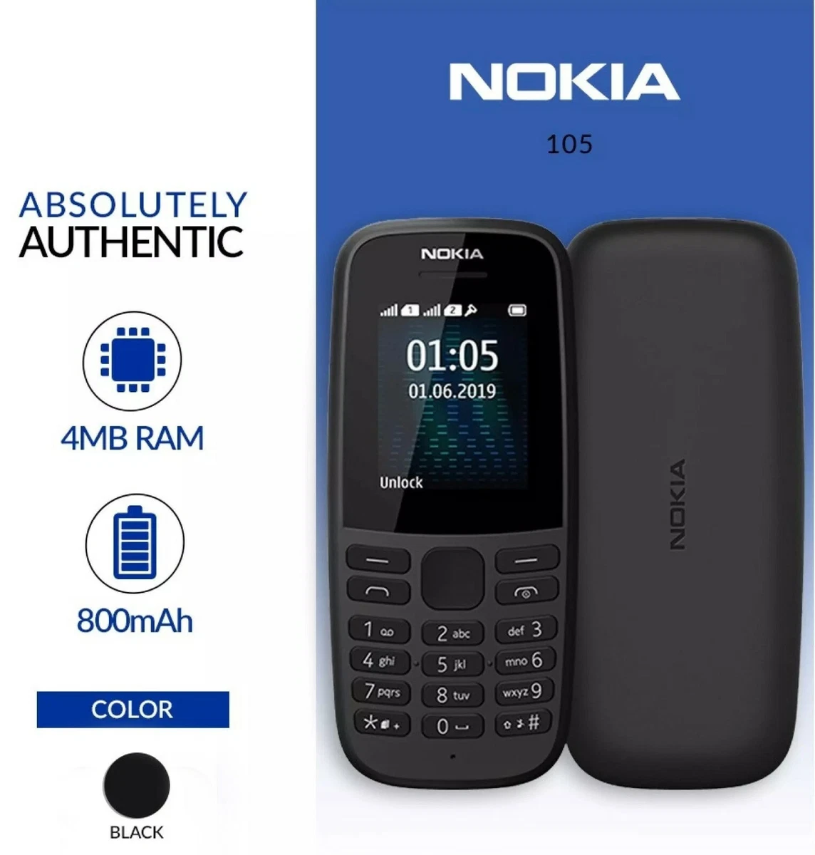 Brand New ( Nokia 105 2019 ) Unlocked Mobile Phone Cheap Sim UK Stock