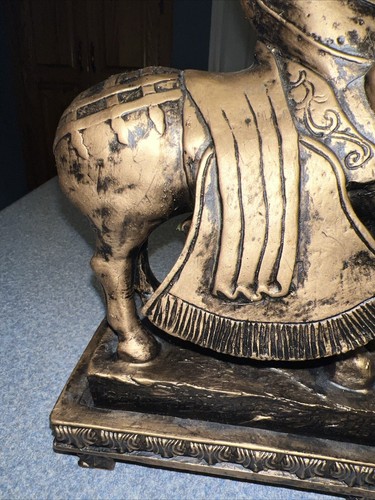 Vintage Gold Resin Chinese War Horse Statue Sculpture on Base - Picture 8 of 22