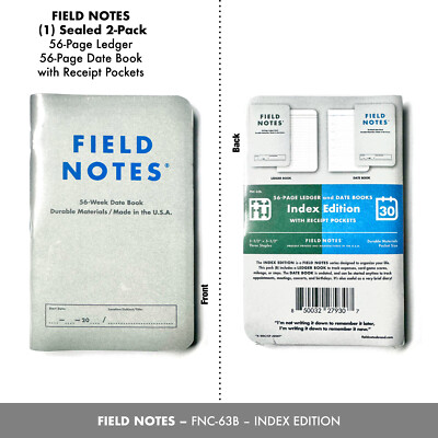 Field Notes Index Edition 56-Page Ledger and Date Books   FNC-63B - (New Sealed)
