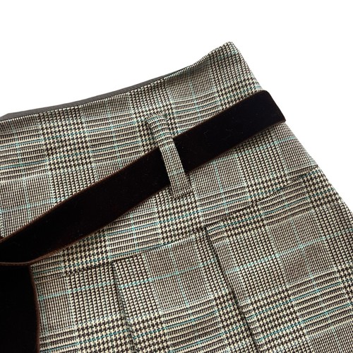 Banana Republic Women’s 4 Brown Plaid Wool Bl. Velvet Belt Vintage Pleated Skirt - Picture 5 of 17