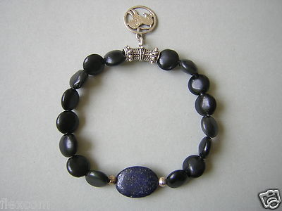 Armband Silber Elemente,Lapis Lazuli,Obsidian Linsen & Löwen Anhänger 15,3 g