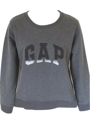 Gap Women's Sparkle Arch Logo Pullover Sweatshirt, Charcoal Grey, Size: M