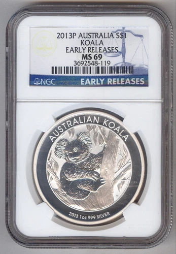 2013 P $1 AUSTRALIA KOALA 1 OUNCE .9999 SILVER NGC MS69 EARLY RELEASES