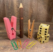 Giant Desk Items: Pencil, Dice, Wooden Pin, Paper Clips & Giant PINK Clothes Pin