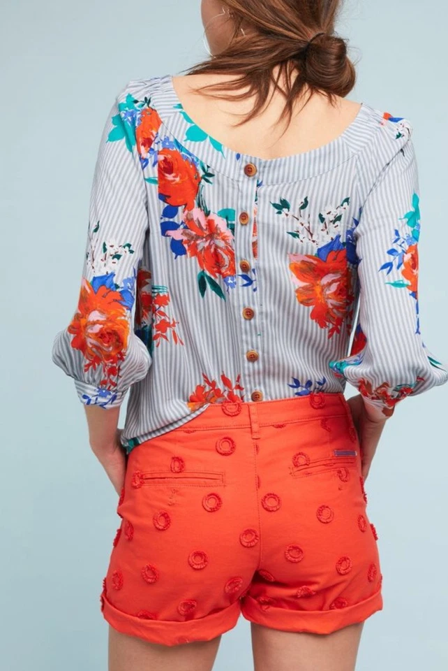 NUEVO Pantalones Cortos Chinos Relajados Anthropologie Punto Naranja 26 Z130-17 Foto 3 de 3