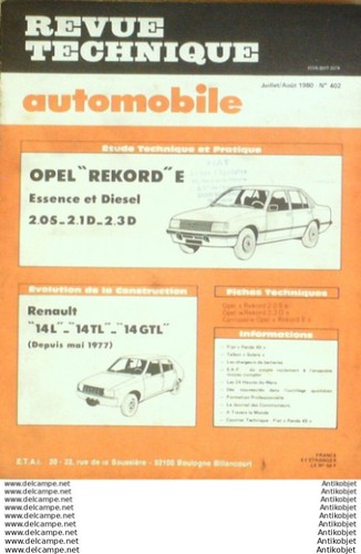 Revue Technique Automobile Opel Rekord R 14 Talbot Solara Fiat Panda #402 - Imagen 1 de 4