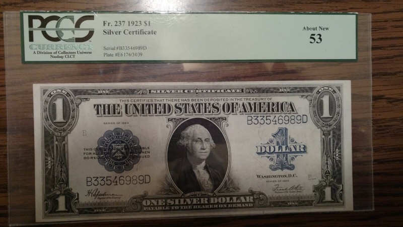 Fr-237 1923 $1.00 Silver Certificate PCGS About New 53. 