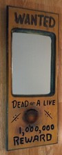 Vintage Wood Carved Wall Hanging Wanted Poster Mirror Dead or Alive Carving Rare