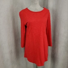 J Jill Shirt Womens Small Red Top Elbow Sleeve Tunic Lightweight