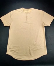 BYLT Basics Men's XL Beige/Grey Dots 1/4 Button Short Sleeve Crew Neck Shirt
